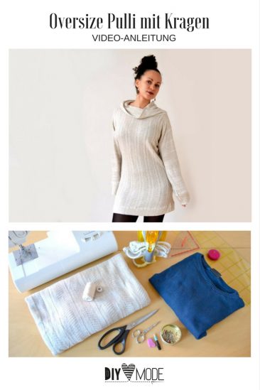 DIY Overzise Pullover mit Kragen nähen Kleid Winter Nähidee Kleidung Damen gratis Freebook Freebie kostenlos