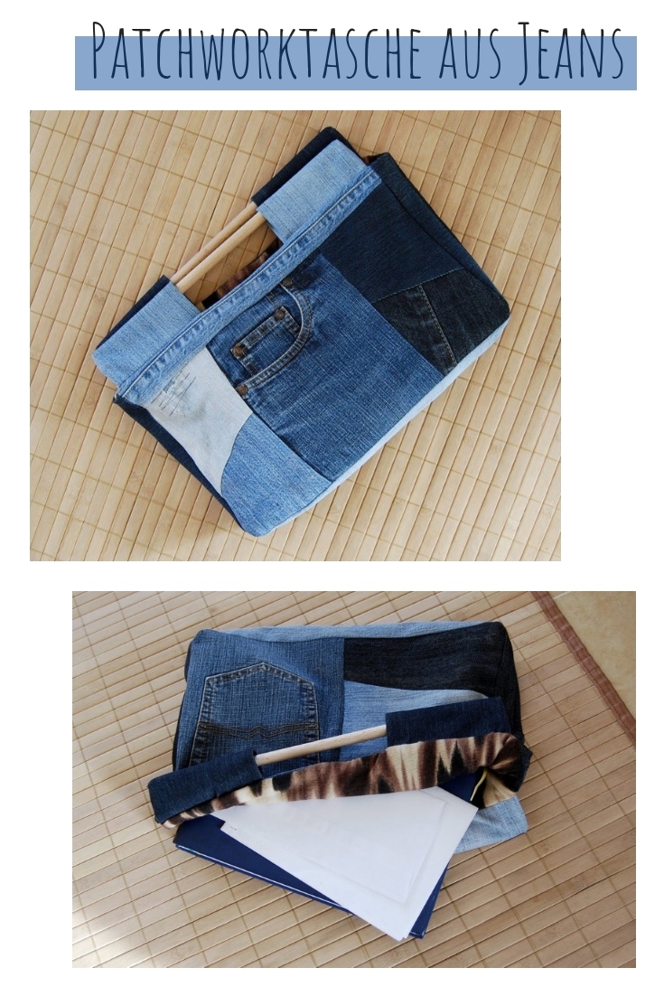 Jeans Patchwork Tasche upcycling idee ideen nähen nähideen nachhaltig diy jeanshose alt mach neu pimpen refashion was kann man aus alten jeans machen