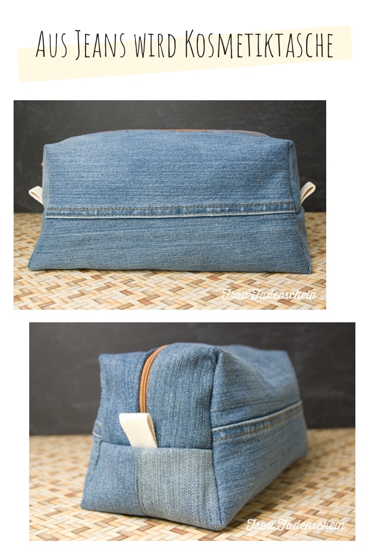 Kosmetiktasche Tasche aus Jeans upcycling idee ideen nähen nähideen nachhaltig diy jeanshose alt mach neu pimpen refashion was kann man aus alten jeans machen