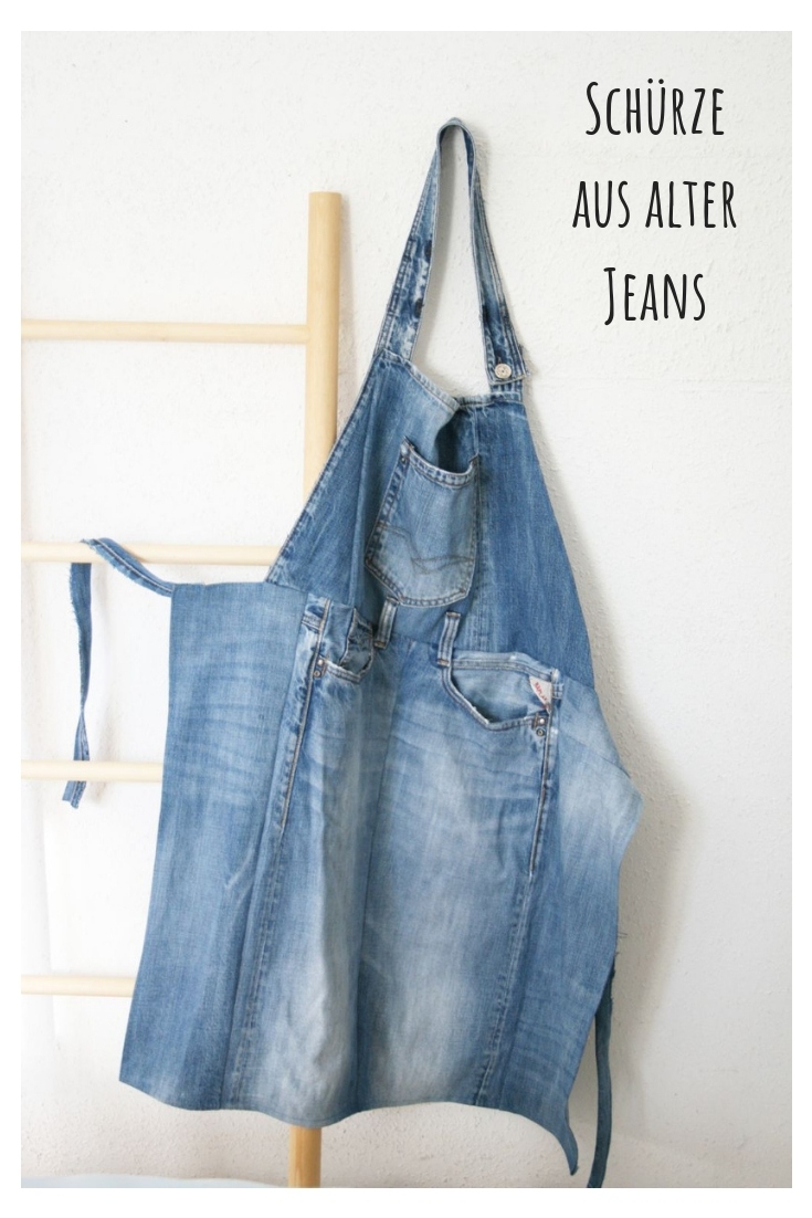 Schürze aus Jeans upcycling idee ideen nähen nähideen nachhaltig diy jeanshose alt mach neu pimpen refashion was kann man aus alten jeans machen