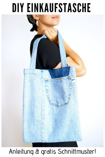 Einkaufstasche nähen gratis Schnittmuster kostenlos Tasche Shopper Betuel Jutebeutel Upcycling Idee Nähidee aus Jeans Delali DIY MODE