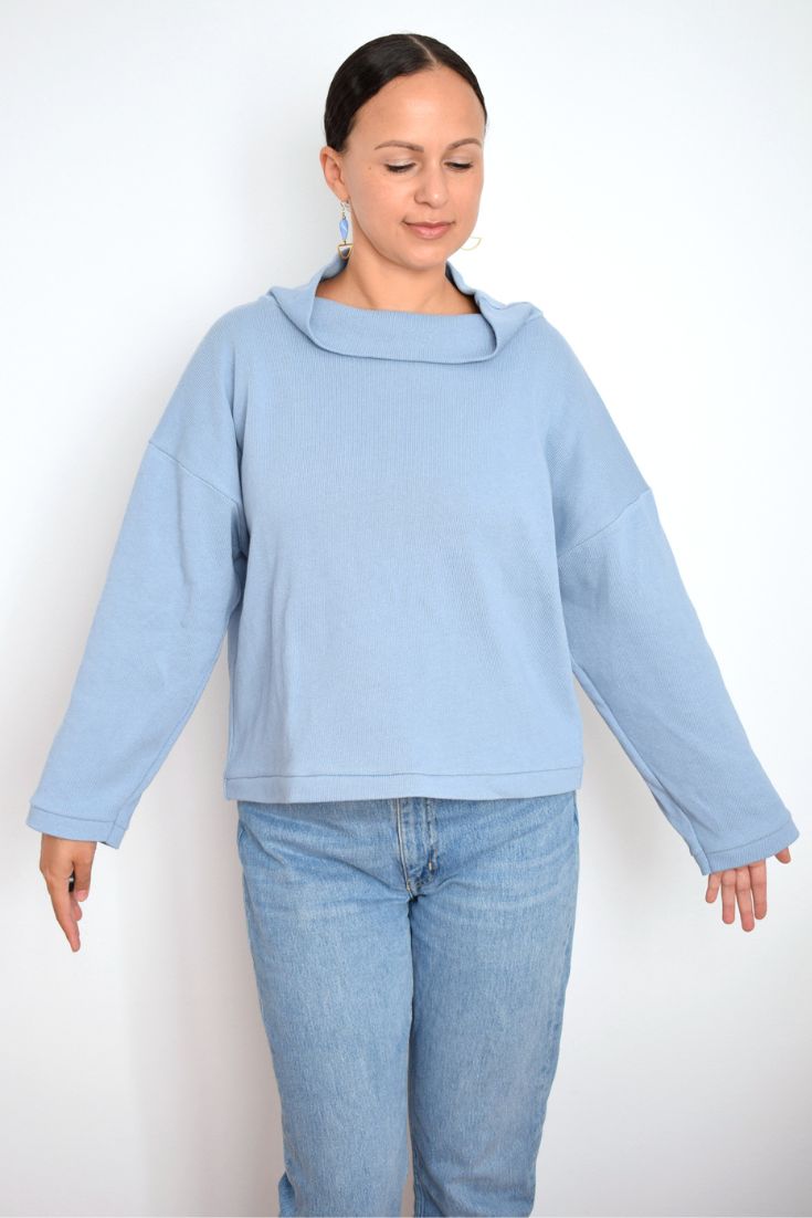 Einfachen Pulli Pullover naehen easy peasy sweater zola diy mode schnittmuster anleitung Damen Frauen mit Kragen faule Buendchen